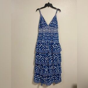 Caroline Constas Dress Women’s Size Large Blue Tiered V Neck Maxi Dress NWT